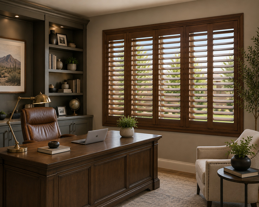 real wood shutters in a office