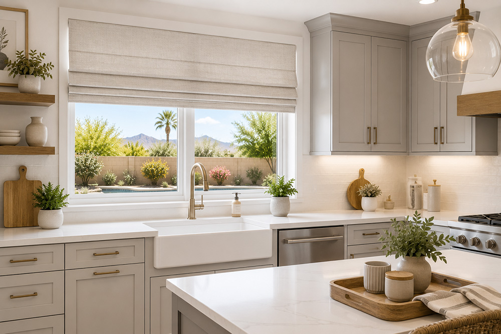 roman shade in a kitchen